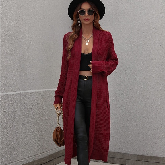 Waffle Knit Open Front Duster Cardigan